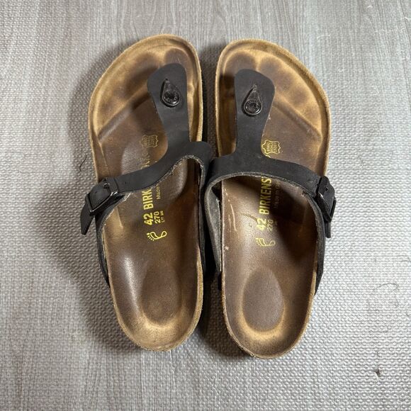 Birkenstock Gizeh Women's Leather Black Thong Sandals Size 42 Women’s 11 - Picture 1 of 4